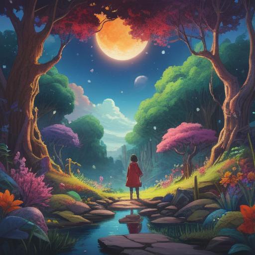 A vibrant, surreal landscape representing a spiritual awakening, bright colors, abstract forms symbolizing energy and positivity, gentle light illuminating the scene, harmonious flow of nature—trees and rivers—connected to the universe, uplifting atmosphere, ethereal figures dancing in joy, intricate details, 4k