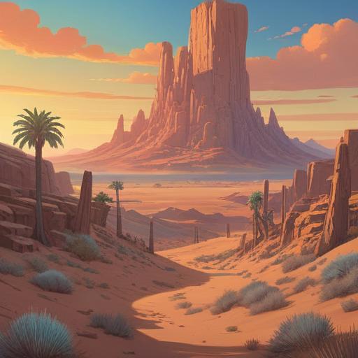 A mystical desert landscape, shimmering mirage on the horizon, ethereal light illuminating the scene, serene atmosphere, symbolizing hope and spirituality, soft colors blending together, tranquil environment, representations of positive energy and signs, subtle reflections in water, enchanting visuals, 4k