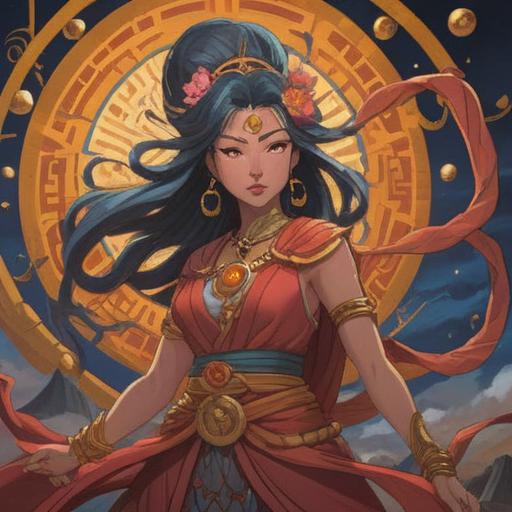 A serene and mystical representation of Dakini-ten, surrounded by ethereal light, ancient symbols and spiritual elements, a blend of Japanese art and spiritual iconography, tranquil expression, soft flowing robes, lotus blossoms in the background, harmonious energy, 4k