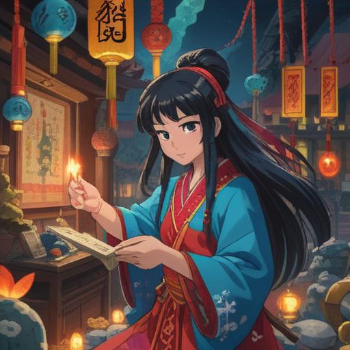 A serene illustration of a person discovering their lucky item, surrounded by symbols of luck and fortune, the presence of Dakini Ten subtly depicted in the background, vibrant colors, rich textures, harmonious composition, invite a sense of spirituality and positivity, 4k