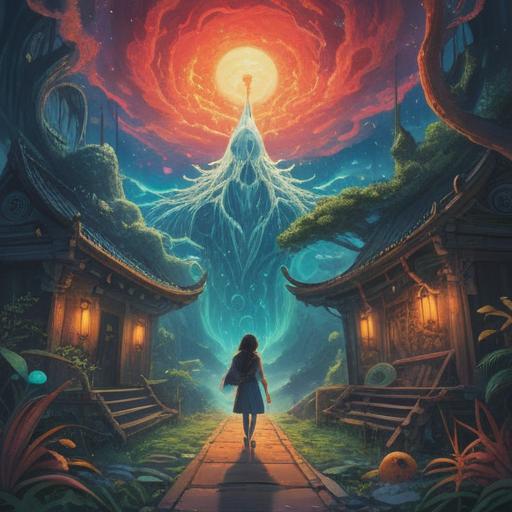 A mystical illustration depicting spiritual signs that appear when being licked, ethereal glow, subtle symbols in the atmosphere, interconnected energies, an aura of caution, vibrant colors blending harmoniously, enchanting creatures observing, serene background, surreal ambiance, 4k