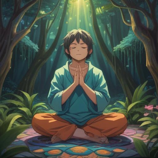 An ethereal image depicting the spiritual significance of tendonitis, a figure meditating with hands clasped in prayer, surrounded by a golden aura, healing energy flowing through the arms, symbolic representations of balance and harmony, serene landscape in the background, soft light illuminating the scene, tranquil atmosphere, intricate details in the figure's clothing and surroundings, 4k