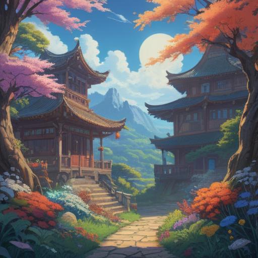 A serene landscape illustrating the concept of spiritual transformation, vibrant colors, light radiating from a clear blue sky, blooming flowers symbolizing renewal, flowing water representing cleansing, a person meditating peacefully, warm sunlight creating a harmonious atmosphere, uplifting energy, 4k