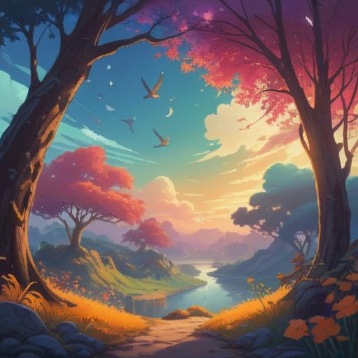 A serene landscape showcasing various spiritual signs, ethereal glow, symbols of synchronicity, birds soaring in the sky, vibrant nature elements, soft light illuminating the surroundings, peaceful atmosphere, detailed visual of signs like feathers and coins, harmonious connection with nature, 4k