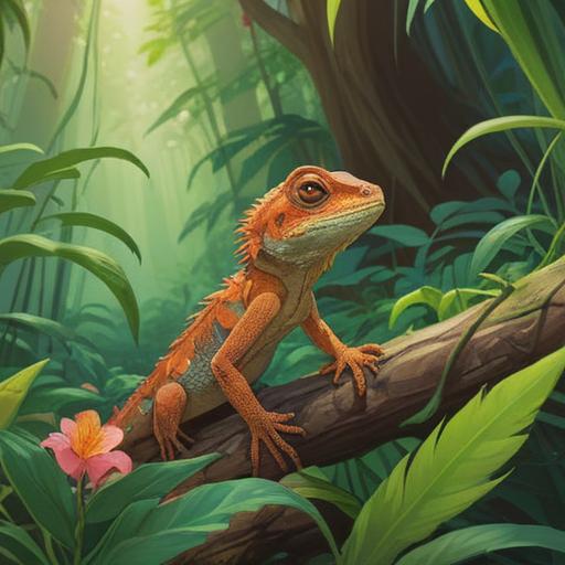 A beautiful lizard in a serene natural setting, vibrant colors, symbolizing positive spiritual signs, surrounded by lush greenery, soft sunlight filtering through leaves, intricate details in the lizard's scales, peaceful atmosphere, harmonious relationship with nature, 4k