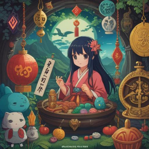 A collection of lucky items that attract good fortune, vibrant colors, detailed illustrations of various talismans, charms, and symbols representing luck, harmonious arrangement, each item with a unique charm, magical atmosphere, enhancing positive energy and prosperity, high detail, 4k