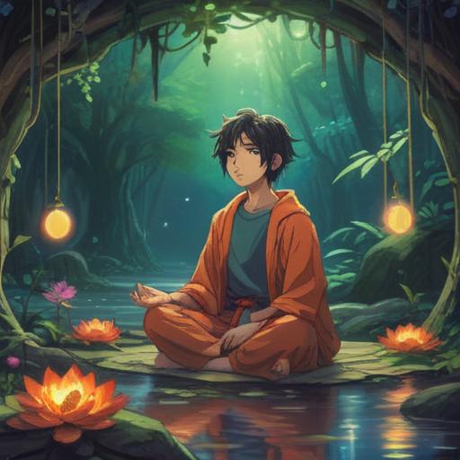 A serene and tranquil scene depicting a person meditating peacefully, surrounded by soft, swirling spiritual energy, gentle light illuminating the space, subtle hints of nature elements like trees and flowers, a feeling of calm and enlightenment, dreamlike atmosphere, warm colors, higher consciousness, 4k