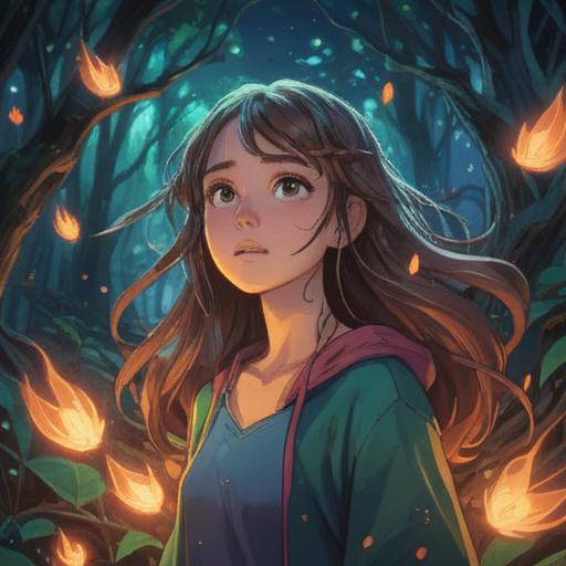 A mystical illustration of a person with a unique birthmark, glowing softly, surrounded by ethereal light, symbolizing spiritual awakening, lush nature background, butterflies symbolizing transformation, serene expression, vibrant colors, harmonious energy, 4k