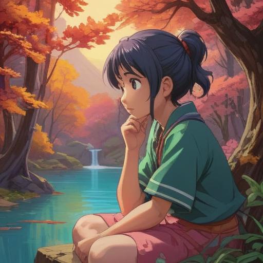 A person contemplating their birthmark in a serene setting, soft natural light illuminating their thoughtful expression, symbolic elements representing self-acceptance and transformation, gentle pastel colors, tranquil environment with blooming flowers in the background, introspective mood, artistic details illustrating the journey of embracing imperfections, 4k