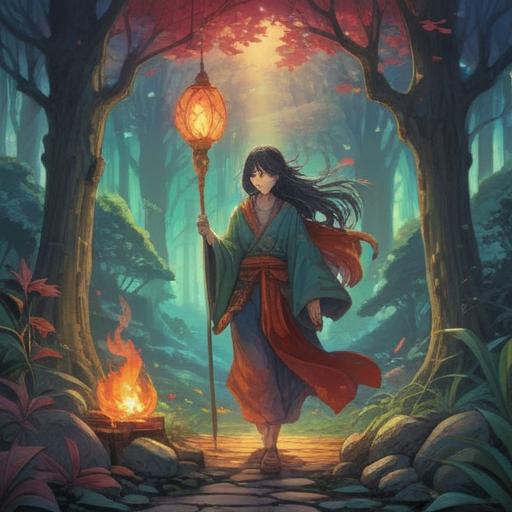 A mystical and ethereal illustration representing the spiritual meaning of shamanic illness, interconnectedness of nature and spirit, vibrant colors symbolizing healing, a shaman in traditional attire performing a ritual, surrounded by luminescent spirits and sacred plants, a serene forest setting, harmonious energy flow, symbolic motifs representing transformation and balance, 4k