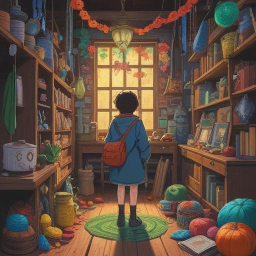 A serene scene depicting a person surrounded by various lucky items symbolizing self-discovery, vibrant colors, items like a four-leaf clover, a lucky cat, and a journal, sunlight filtering through trees, a peaceful park setting, reflective mood, personal growth themes, 4k