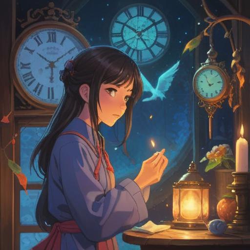 A serene scene depicting a person receiving a watch as a meaningful gift, soft ethereal lighting, spiritual symbols surrounding the watch, gentle expressions of gratitude and connection, nature-inspired elements like trees and flowers, peaceful atmosphere, vibrant colors, harmonious feelings, 4k