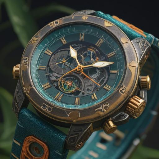 A close-up of a broken watch strap, symbolizing a spiritual awakening, soft light illuminating the watch, ethereal atmosphere, nature in the background, representing renewal, gentle colors, serene expression, abstract representations of time and spirituality, 4k