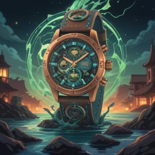 A symbolic illustration depicting a broken watch strap, ethereal energy surrounding the watch, glowing symbols representing spiritual signs, a serene background infused with soft light, contrasting shadows to emphasize the watch, elements of time flowing around, mystical aura, 4k