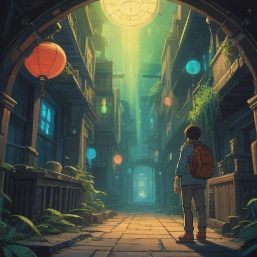 A serene and contemplative illustration depicting a person searching for a lost watch, surrounded by ethereal light, symbolic representations of time and spirituality, coiling clocks and flowing sands, tranquil forest setting, reflection of inner peace and self-discovery, dreamy atmosphere, 4k