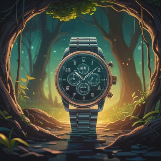 A serene and peaceful scene, depicting a glowing light where a wristwatch once was, symbolizing the release of time constraints, ethereal energy surrounding the area, vibrant colors representing positivity and spiritual growth, soft rays of light breaking through clouds, a background of gentle landscapes, harmonious atmosphere, abstract elements representing self-discovery and freedom, 4k