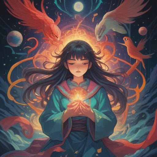 A serene illustration depicting an ethereal figure experiencing side pain, surrounded by spiritual symbols and energy patterns, soothing colors, gentle light emanating from the figure, nature elements like trees and flowers in the background, a sense of awareness and reflection, mystical atmosphere, 4k