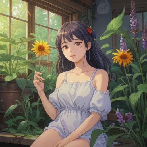 A soothing illustration of herbal care for relieving underarm itch, fresh green herbs like chamomile and lavender, a calm and peaceful environment, soft light filtering through, a serene character practicing mindfulness, gentle touch of nature, 4k