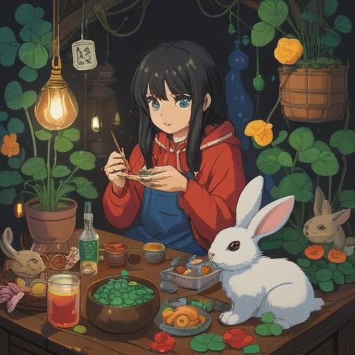 A warm and inviting illustration of a person surrounded by lucky items, such as a four-leaf clover, a rabbit's foot, and a smiling charm, showcasing a cheerful expression, standing in a bright, friendly environment, demonstrating openness and approachability, soft lighting, colorful and vibrant details, inviting atmosphere, 4k