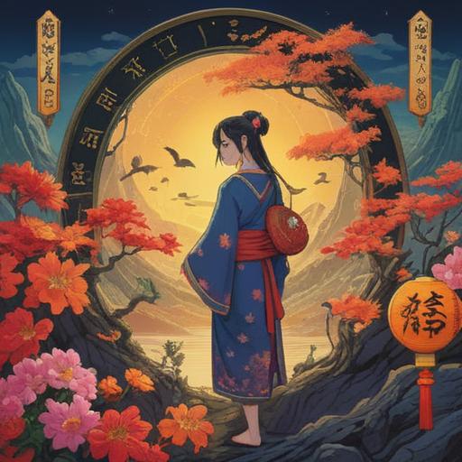 A serene illustration depicting the six traditional Japanese calendar days, each symbolizing different spiritual meanings, vibrant representations of luck and fortune, harmonious nature surroundings, peaceful moments emphasizing reflection and spiritual connection, detailed elements for each of the six days, 4k