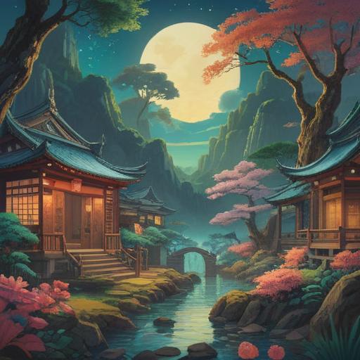 A serene illustration depicting the six days of the Japanese Rokuyo calendar, ethereal atmosphere, spiritual symbols representing good fortune, mystical nature elements surrounding a tranquil landscape, meditative figures engaging with nature, harmonious color palette, soft light illuminating the scene, detailed textures, conveying a sense of positive transformation, 4k