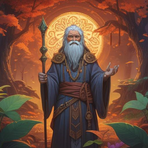 A mystical illustration exploring the spiritual meaning of aging, ethereal light illuminating a wise elder figure, surrounded by nature's beauty, intricate symbols of wisdom and time, serene expression, the cycle of life represented through flora and fauna, calming color palette, enchanting atmosphere, dreamlike quality, 4k