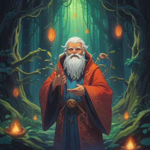 A mystical illustration of an elderly figure with a wise expression, surrounded by ethereal light, symbols of growth and wisdom, nature elements like trees and flowers, a serene atmosphere, highlighting the beauty of aging, spiritual signs of enlightenment, 4k