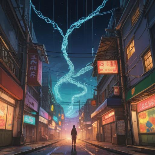 A mystical illustration of an electric arc symbolizing spiritual energy, vibrant colors, ethereal light effects, interconnected wires forming patterns of energy, serene background with a hint of nature, symbolism of spiritual awakening, surreal atmosphere, 4k