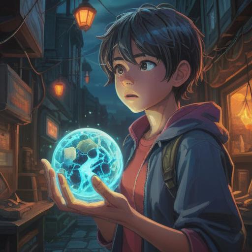 A surreal illustration of a person experiencing a slight electric shock, vibrant and colorful lucky stone glowing in their hand, dramatic lighting emphasizing the contrast between the shock and the stone, a swirling background representing energy and electricity, mystical atmosphere, intricate details capturing the emotions of surprise and realization, 4k