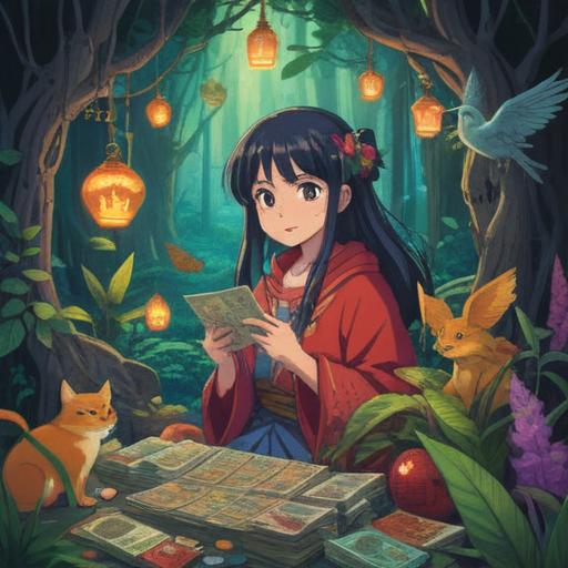 A serene illustration of a person joyfully spending money, surrounded by nature, symbols of abundance, vibrant colors representing prosperity, peaceful expression, light illuminating the scene, ethereal elements like butterflies and flowers, promoting the idea of spiritual growth and freedom, 4k