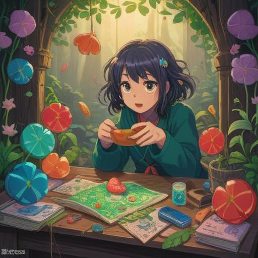 A mystical illustration of a person joyfully discarding old contact information, surrounded by colorful lucky items like four-leaf clovers and horseshoes, bright and hopeful atmosphere, sparkling light effects, harmonious composition, symbolizing new beginnings and positive change, vibrant colors, detailed background featuring a sunny landscape, 4k
