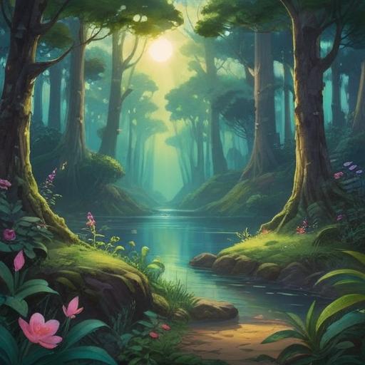 A serene scene depicting the concept of spiritual guidance, soft light illuminating a tranquil forest, symbols of peace and hope subtly integrated into the landscape, a gentle flow of a river representing the flow of communication, vibrant flora and fauna suggesting positive energy, an ethereal presence symbolizing intuition and inner wisdom, 4k