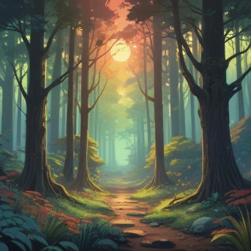 A serene and mystical forest scene, soft sunlight filtering through the trees, ethereal glowing orbs representing spiritual signs, a silhouette of a person looking up in wonder, symbols of love and connection in the air, tranquil atmosphere, inviting pathway, lush greenery, 4k