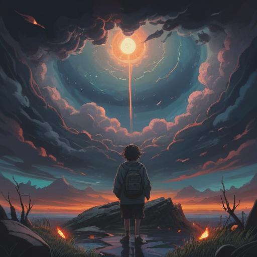 A mystical scene depicting a person surrounded by dark clouds, feeling lost and isolated, symbols of unfulfilled love floating around, a subtle sparkle of hope in the distance, introspective expression, elements of spirituality like lotus flowers and incense smoke, deep blue and purple hues, ethereal atmosphere, 4k