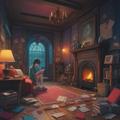 A thought-provoking scene depicting an individual sitting in a serene, dimly-lit room, surrounded by scattered love letters and wilted roses, reflective expression on their face, ethereal light shining through a window, subtle hints of shadowy figures representing lost connections, incorporating symbols of spiritual awakening like feathers and crystals, dreamy atmosphere, emotive storytelling, 4k