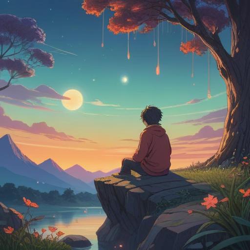 A surreal illustration depicting a person sitting alone in a serene, ethereal landscape, surrounded by soft, glowing orbs representing unfulfilled love, a distant silhouette of a couple visible in the background symbolizing unattainable romance, gentle colors blending seamlessly, a sense of longing and introspection, mystical elements like floating leaves and faint light beams, 4k