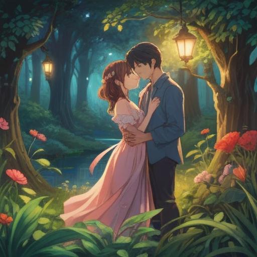 A serene illustration depicting heartwarming moments of love, ethereal light illuminating a couple in a harmonious embrace, surrounded by nature's beauty, symbols of spiritual connection like glowing auras and soft, floating orbs, gentle color palette, conveying a sense of peace and positivity, encouraging feelings of romance and emotional growth, 4k