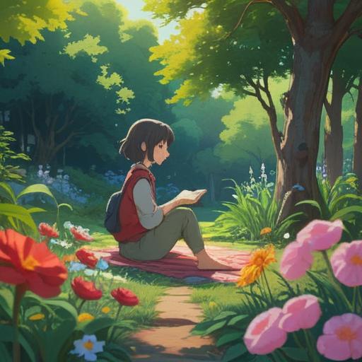 A serene scene depicting a person sitting alone in a tranquil garden, surrounded by blooming flowers and gentle sunlight, embodying introspection and reflection, soft shadows dancing on the ground, a sense of spiritual awakening, the beauty of solitude in nature, an ethereal ambiance, contrasting emotions, a moment of personal growth and self-discovery, 4k
