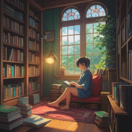 A serene and introspective scene, a person sitting peacefully in a quiet room, natural light streaming through a window, surrounded by books and plants, a journal open on the table, deep in thought, reflecting on life choices, an atmosphere of tranquility, soft color palette, 4k