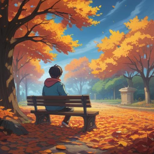 A serene and introspective scene depicting a person sitting alone on a park bench, surrounded by autumn leaves, deep in thought, symbolizing self-reflection and independence, gentle sunlight filtering through trees, a sense of tranquility, subtle hints of ethereal light or spirit guides in the background, conveying the idea of spiritual signs, 4k
