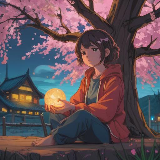 A serene and calming illustration, depicting a person sitting under a cherry blossom tree, surrounded by glowing orbs of light, reflecting on love and its challenges, gentle breeze creating a peaceful atmosphere, soft pastel colors, hints of spirituality and self-reflection, a dreamy background with ethereal elements, 4k