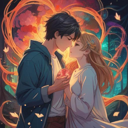 A serene and ethereal illustration depicting the spiritual essence of heart palpitations in love, soft glowing light, symbolic imagery of intertwined hearts, gentle breeze, floral elements representing passion and connection, a tranquil setting with cosmic elements, deep emotional resonance, harmony and balance, 4k