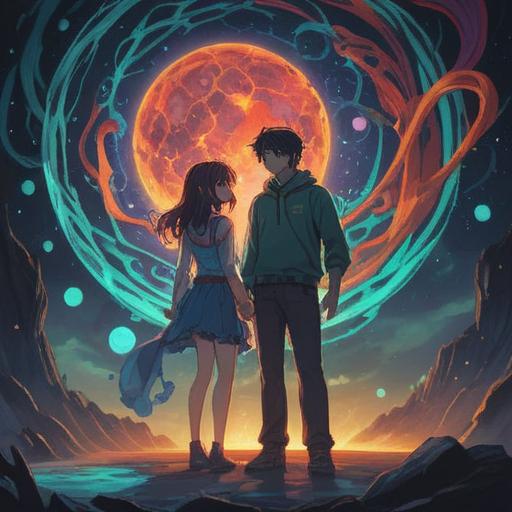 A mysterious ethereal illustration, symbolic spiritual signs emerging, a couple in distress, glowing orbs representing interference, subtle energy waves flowing around them, a dreamlike atmosphere, contrasting light and shadow, colors evoking emotional tension, intricate details in the background, 4k