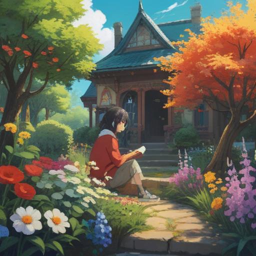 A serene and introspective scene, a person sitting alone in a peaceful garden, surrounded by blooming flowers and gentle sunlight, conveying a sense of detachment from romantic desires, spiritual awakening, calming energy, lush greenery, reflective expression, a sense of inner peace, 4k