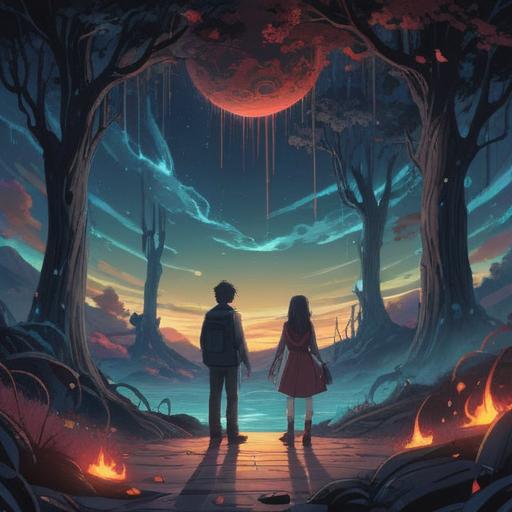 A mystical and ominous scene illustrating the moment one becomes indifferent to love, dark swirling energies, shadowy figures symbolizing negative influences, ethereal light breaking through, contrasting emotions, deep melancholy, surreal elements, suggesting a spiritual warning, 4k