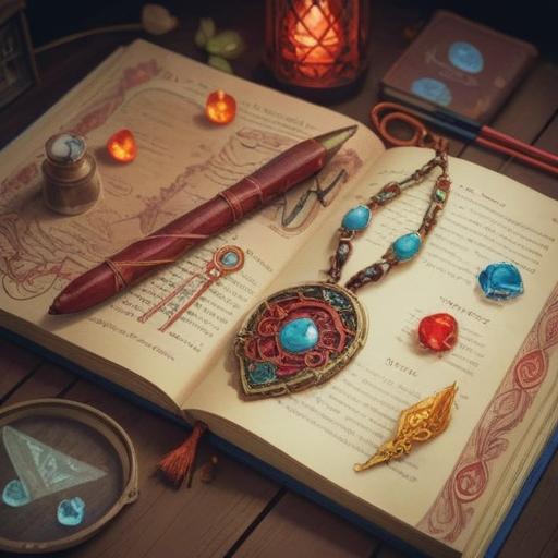 An illustration of various lucky items for a period of not dating, featuring a beautiful amulet, a vintage journal, a calming crystal, and a lucky charm, set against a serene and peaceful background, subtle pastel colors, soft lighting, whimsical details, encouraging atmosphere, harmonious composition, 4k