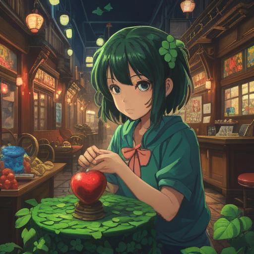 A romantic scene featuring a collection of lucky items, such as a four-leaf clover, a heart-shaped pendant, and a pair of lucky red underwear, set on a beautifully arranged table, softly lit by candlelight, with a gentle breeze creating a sense of hope and longing, subtly vibrant colors, enchanting atmosphere, 4k