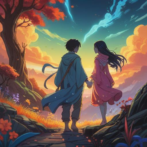A mystical scene depicting the spiritual essence of love's anticipation, vibrant ethereal colors, silhouettes of two figures reaching out to each other, soft glowing lights representing energy connection, surrounded by nature elements like blooming flowers and fluttering butterflies, a dreamy atmosphere, symbolism of union and harmony, 4k