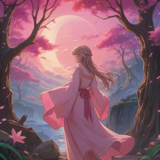 A serene scene depicting the spiritual signs of love's anticipation, soft glowing light, ethereal atmosphere, intertwining energies of pink and gold, gentle breeze moving petals, two silhouettes reaching out to each other, nature blooming around them, vibrant colors, dreamy landscape, 4k