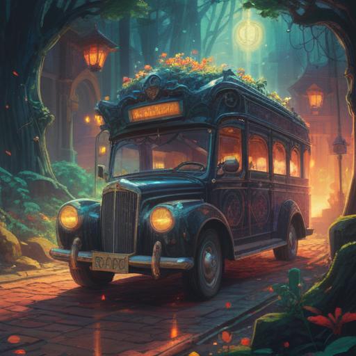 A spiritual and serene scene featuring a hearse surrounded by ethereal light, soft rays illuminating its path, symbolic representations of peace and guidance, lush greenery and serene nature as a backdrop, gentle mist creating a mystical atmosphere, harmonious colors conveying a sense of comfort and hope, 4k